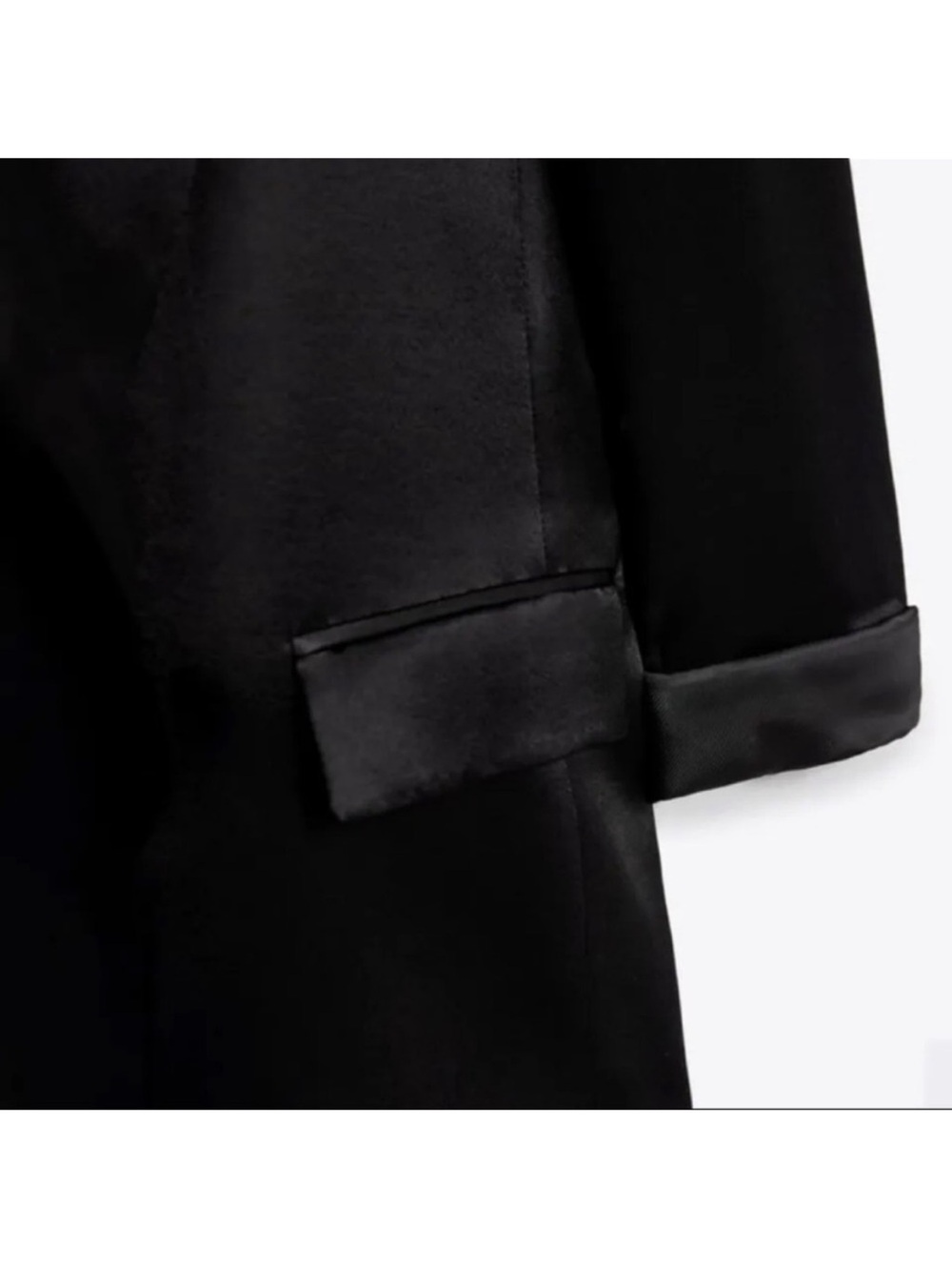 ZARA BLACK TURNED-UP CUFF SATIN EFFECT BLAZER - Picture 12 of 13